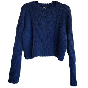 L.A. Hearts Sweater Womens Small Blue Cable Knit Cropped Pullover Crewneck